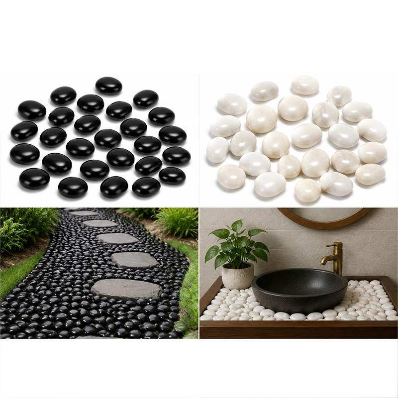 Fish Aquarium Home - ホワイト&ブラックポリッシュリバーロック200g-400g、滑らかな小石、水槽、水族館、砂利、庭、景観、家の装飾用 TMZ