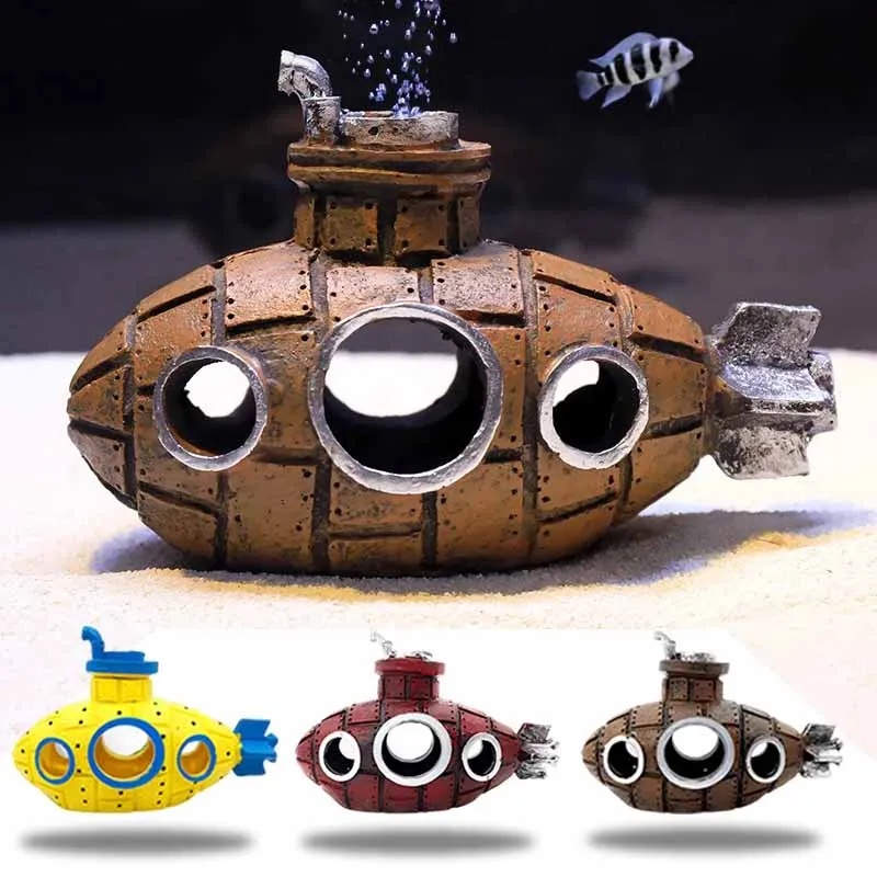 Aquarium Fish Cichlid - 樹脂製潜水艦型オーナメント、水槽飾り、魚やエビの隠れ家、洞窟、水槽用造園アクセサリー