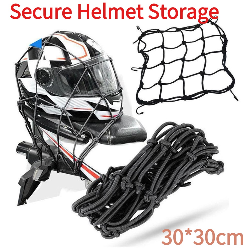 Tank Divider Mesh - ユニバーサルバイクカーゴネット ラゲージネット 30*30cm ヘルメット収納ネット 6つのフック付き 燃料タンク用ラゲージメッシュ