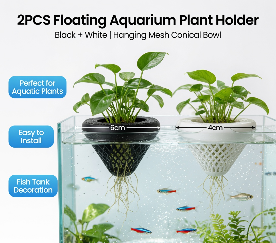 2個入りフローティングアクアリウムプラントホルダー、水槽用吊 - Aquarium Fish Cichlid のレビューと価格