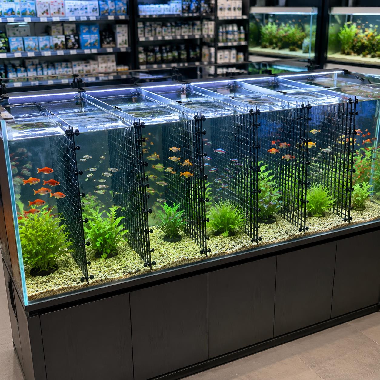 水槽用仕切りグリッドシステム 強力な吸盤付き簡単交換メッシュ - Tank Divider Mesh のレビューと価格