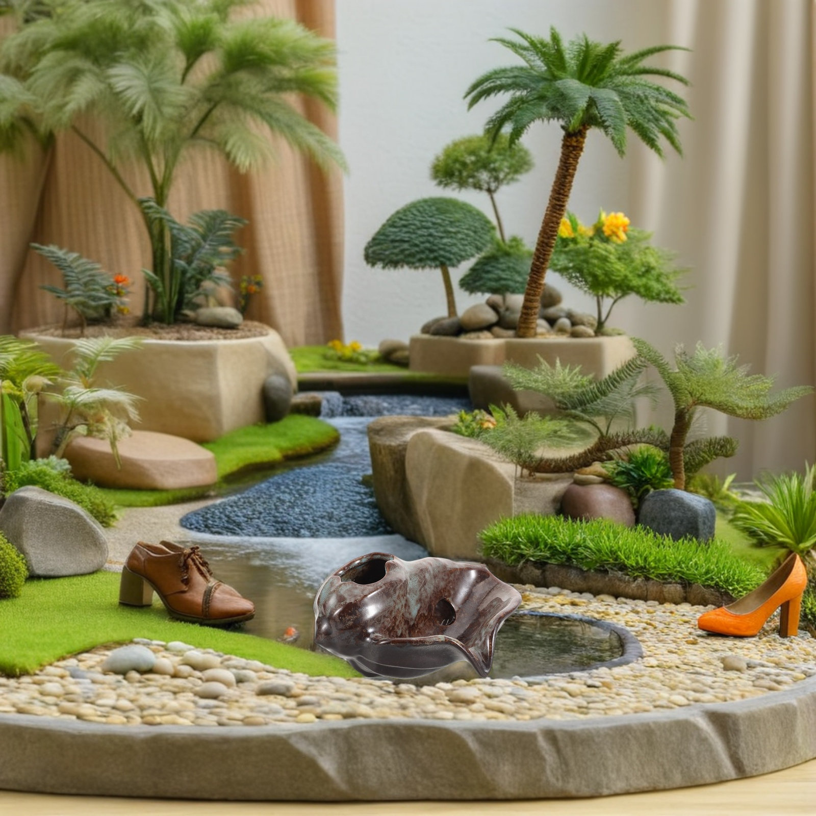 セラミック製の壺型噴水、V字型の注水口、背面給水、屋内外庭園 - Fish Aquarium Home のレビューと価格