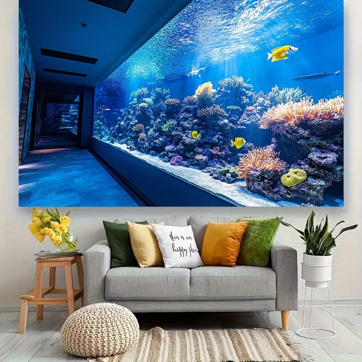 鮮やかな水中水族館タペストリー サンゴ礁 カラフルな魚の壁掛 - Fish Aquarium Home のレビューと価格
