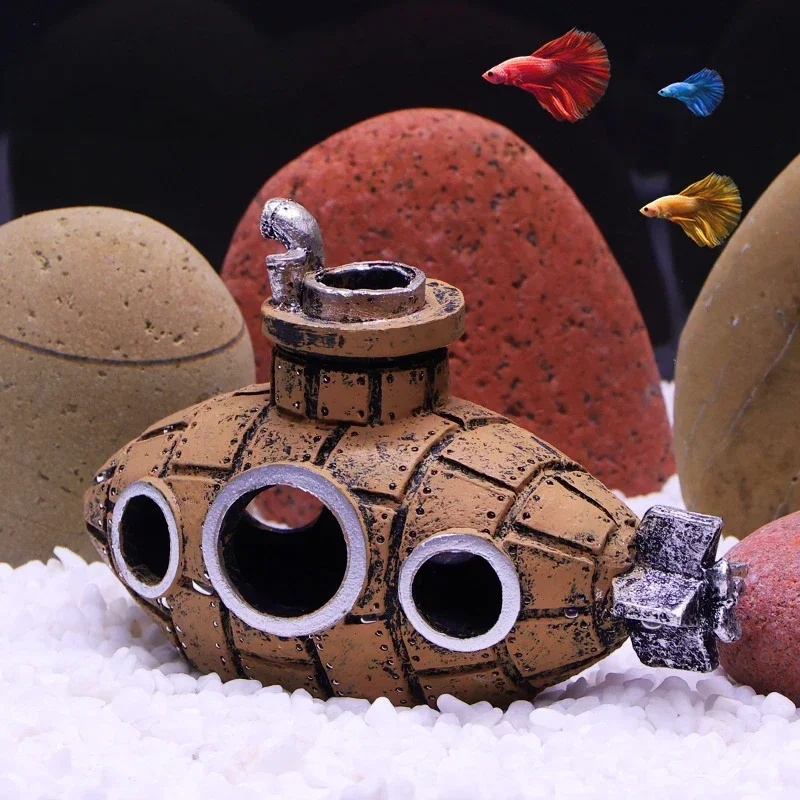 樹脂製潜水艦型オーナメント、水槽飾り、魚やエビの隠れ家、洞窟 - Aquarium Fish Cichlid のレビューと価格