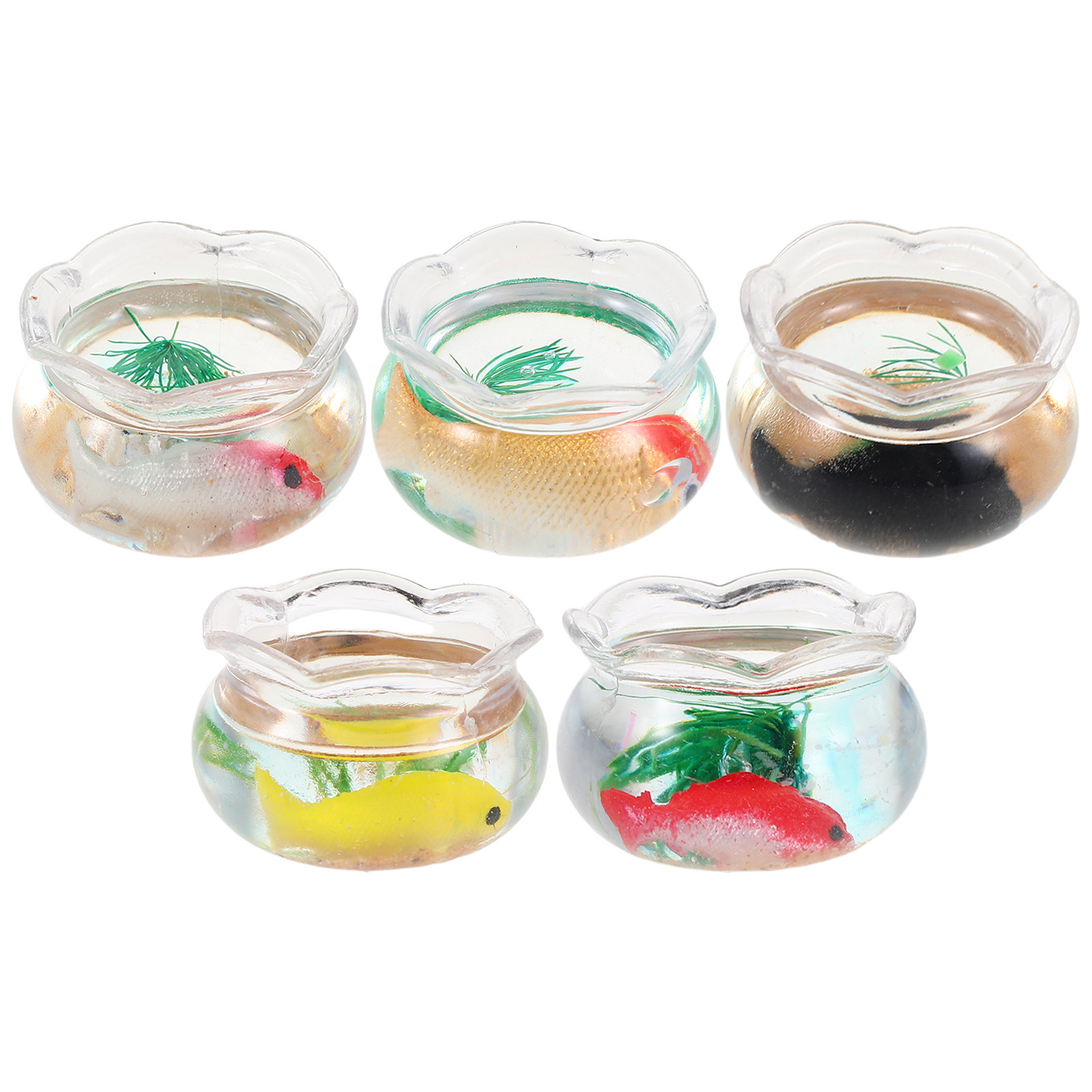 5個入りミニチュア金魚鉢、小型丸型金魚水槽、リアルな水草、ミ - Aquarium Fish Goldfish のレビューと価格